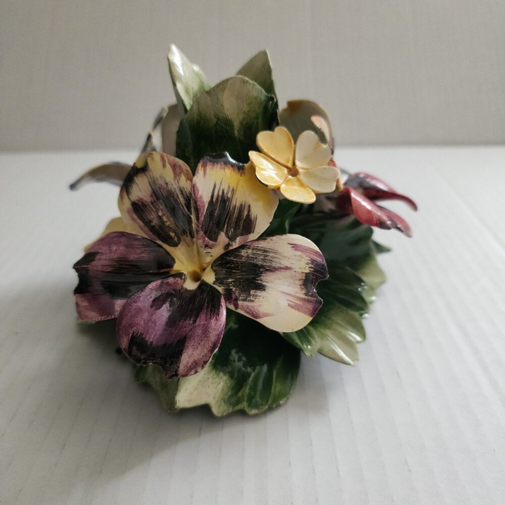 Capodimonte Italy Porcelain Candle Holder Flowers Butterfly Multicolor - Picture 4 of 15